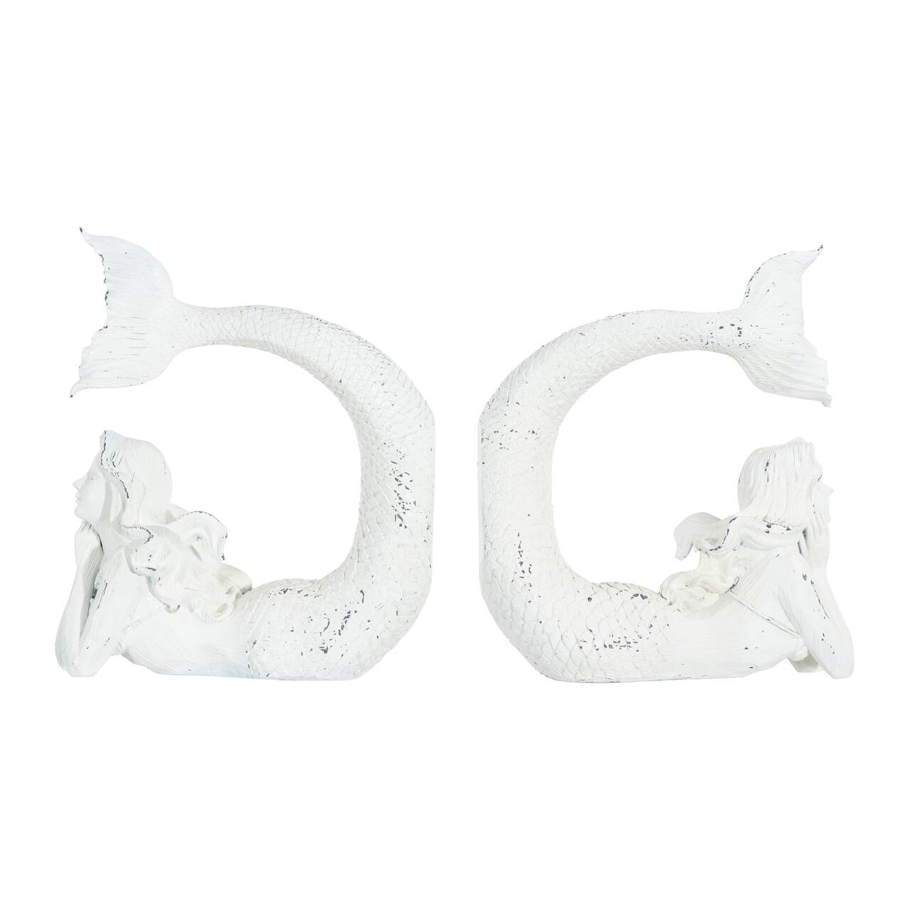 Hello Honey® Distressed White Stone Mermaid Bookends Set